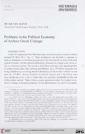 7: Problems in the political economy of archaic greek coinage