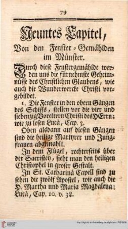 Neuntes Capitel: Von den Fenster-Gemaehlden im Muenster