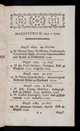 3-67, Magisterium 1693-1764.