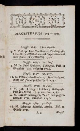 3-67, Magisterium 1693-1764.