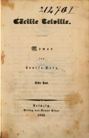 Cäcilie Teville : Roman von Louise Otto, 1