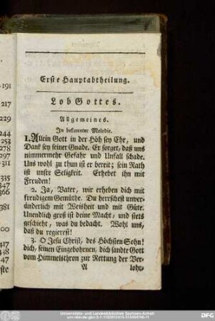 Erste Hauptabtheilung. Lob Gottes.