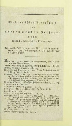 Alphabetisches Verzeichniß der vorkommenden Personen nebst historisch-geographischen Erläuterungen