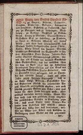 Wir Franz von Gottes Gnaden König ...