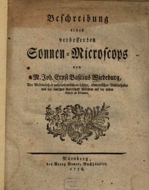 Beschreibung eines verbesserten Sonnen-Microscops