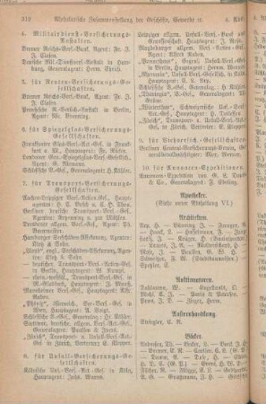 Bäcker. [Badeanstalten. Bandagisten und Handschuhmacher. Bankiers. Barbiere. Baumaterialhandlungen. Bierbrauereien und Brennereien. Bildhauer. Blockdrechsler resp. Pumpenmacher. Blumenfabriken. Blumen- und Pflanzenhandlungen. Bonbonfabriken. Bootbauer. Böttcher. Brennmaterialien-Handlungen. Brunnenmacher. Buchbinder. Buchdruckereien. Buchhandlungen. Büchsenmacher. Bürstenmacher. Butterhandlungen.]