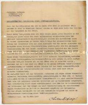 Maschinenschriftlicher Lebenslauf im Zusammenhang mit dem Antrag auf eine Bestätigungsurkunde zur Entnazifizierung - Personenkonvolut