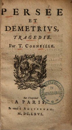 Persée et Demetrius : Tragédie