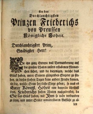 Lobrede auf den König : Welche den 24sten des Jenners 1758. an Seiner Majestät Gebuhrtstage auf dem Königl. Joachimsthalischen Gymnasio gehalten worden