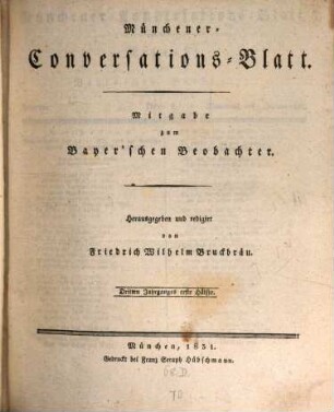 Münchener Conversations-Blatt. 1831,1 = 3. Jg.