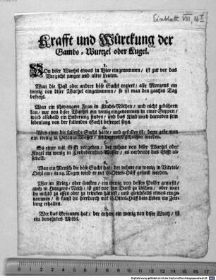 Krafft und Würckung der Gambs-Wurczel oder Kugel
