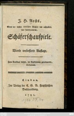 J. H. Rosts, Eines der besten teutschen Dichter des achtzehenden Jahrhunderts, Schäferschauspiele