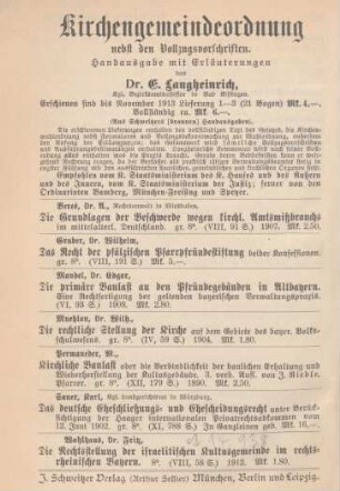 Kirchengemeindeordnung nebst den Vollzugsvorschriften ...
