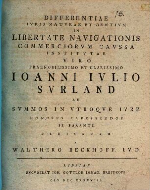 Differentiae iuris naturae et gentium in libertate navigationis commerciorum caussa institutae