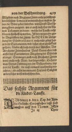 Das sechste Argument für die Kinder-Tauffe.