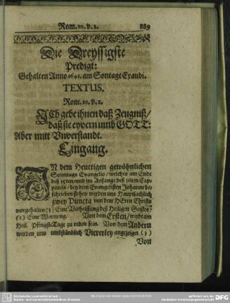 Die Dreyssigste Predigt: Gehalten Anno 1641. am Sontage Exaudi