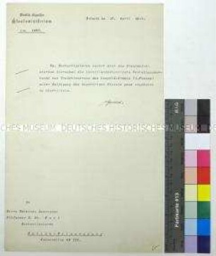 Schreiben des Fürstlich Lippischen Staatsministeriums an Wilhelm Kahl über die Zusendung der Verleihungsurkunde zum Großehrenkreuz des Leopold-Ordens