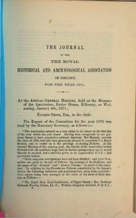 The journal of the Royal Historical and Archaeological Association of Ireland. 1,2. 1870/71