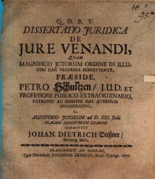 Dissertatio Iuridica De Iure Venandi
