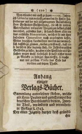 Anhang einiger Verlags-Bücher.