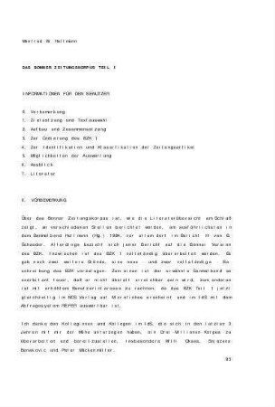 Das Bonner Zeitungskorpus Teil I