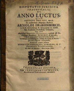 Disputatio Iuridica Inauguralis, De Anno Luctus