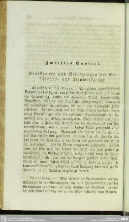 Zwölftes Capitel. Krankheiten und Verletzungen der Geschlechts- und Urinwerkzeuge
