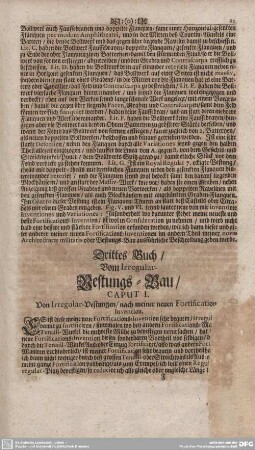 CAPUT I. Von Irregular-Vestungen/nach meiner neuen Fortification Invention.