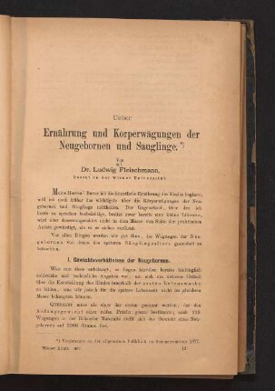 Ueber Ernährung und Körperwägungen der Neugebornen und Säuglinge