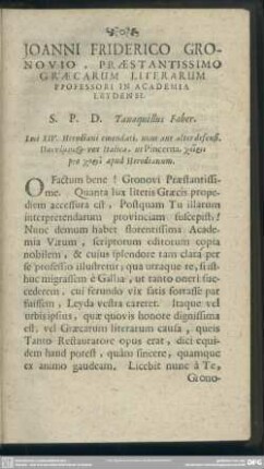 Joanni Friderico Gronovio, Praestantissimo Graecarum Literarum Professori In Academia Leydensi