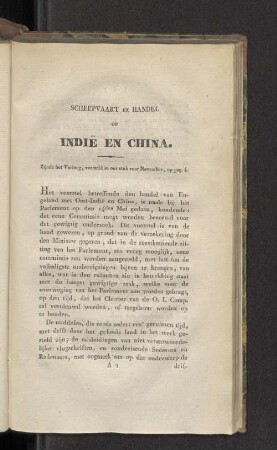 Scheepvaart en Handel, op Indie en China.