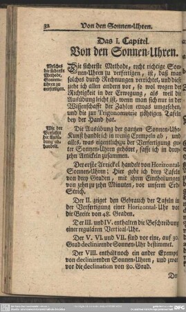 Das I. Capitel. Von den Sonnen-Uhren
