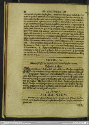 Artic. V. Actuarii seu scribae in iudicio criminali ius iurandum. Schreibers Eyd