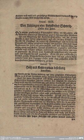 Articul XLIX. Von Anhängen oder Anlassender Schmeltz=Oefen oder Feuer.