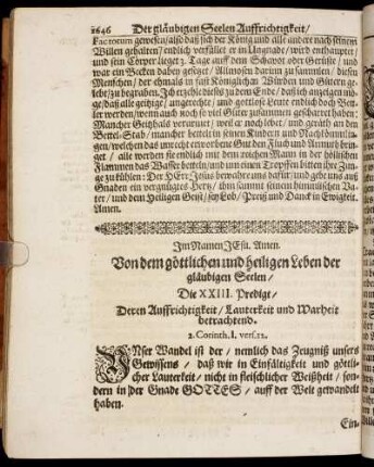 Die XXIII. Predigt/ Deren Auffrichtigkeit/ Lauterkeit und Warheit betrachtend.