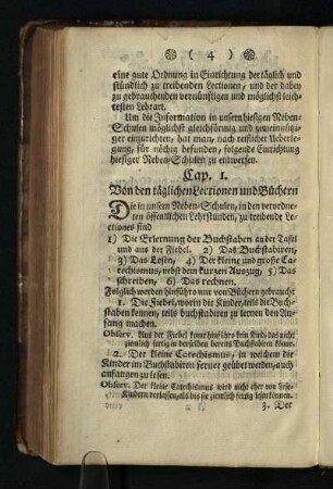 Cap. I.: Von den taeglichen Lectionen und Buechern