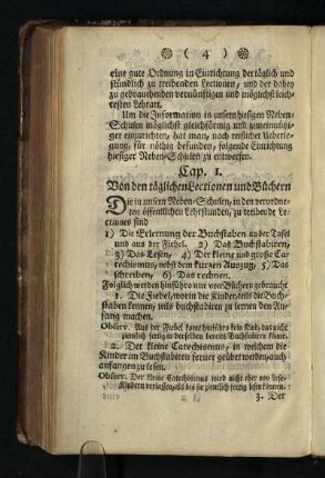 Cap. I.: Von den taeglichen Lectionen und Buechern