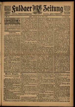 Erste Ausgabe vom Mittwoch, den 30. März 1904.