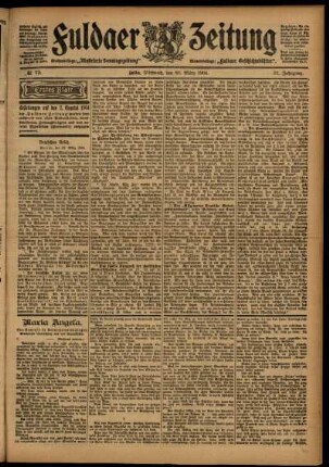 Erste Ausgabe vom Mittwoch, den 30. März 1904.