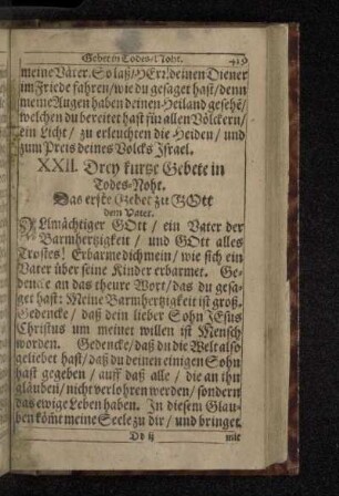 XXII. Drey kurtze Gebete in Todes-Noht.