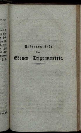 Anfangsgründe der Ebenen Trigonometrie. Die ebene geradlinichte Trigonometrie.