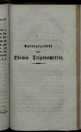 Anfangsgründe der Ebenen Trigonometrie. Die ebene geradlinichte Trigonometrie.