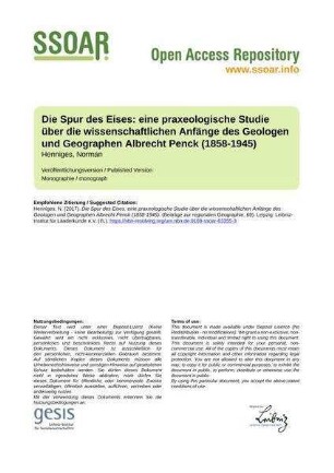 Die Spur des Eises: eine praxeologische Studie über die wissenschaftlichen Anfänge des Geologen und Geographen Albrecht Penck (1858-1945)