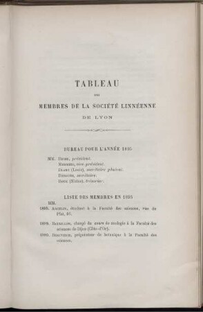 Tableau Des Membres De La Société Linnéenne De Lyon