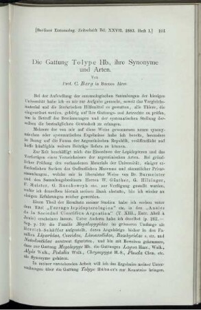 Die Gattung Tolype Hb., ihre Synonyme und Arten.