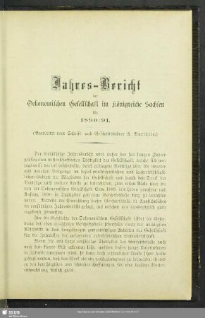 Jahres-Bericht der Oekonomischen Gesellschaft im Königreiche Sachsen für 1890/91