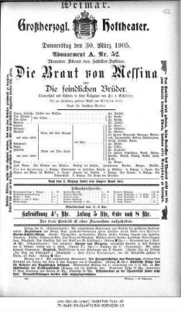 Die Braut von Messina oder Die feindlichen Brüder