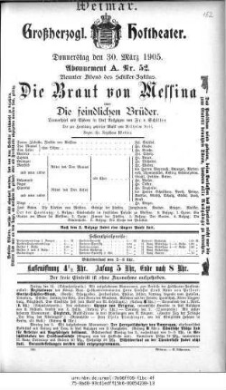 Die Braut von Messina oder Die feindlichen Brüder