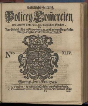 Nro. XLIV, Montags, den 1. Nov. 1745
