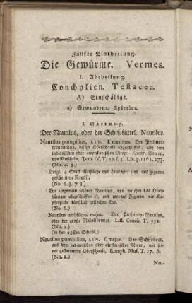 Fünfte Eintheilung. Die Gewürme. Vermes.